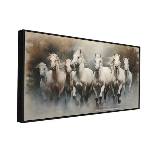 Stunning 7 White Running Horses Modern Art Canvas Wall Painting