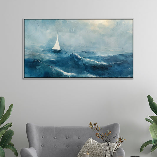 Abstract Sailing Boat Stuck on the Sea Wave Canvas Wall Painting