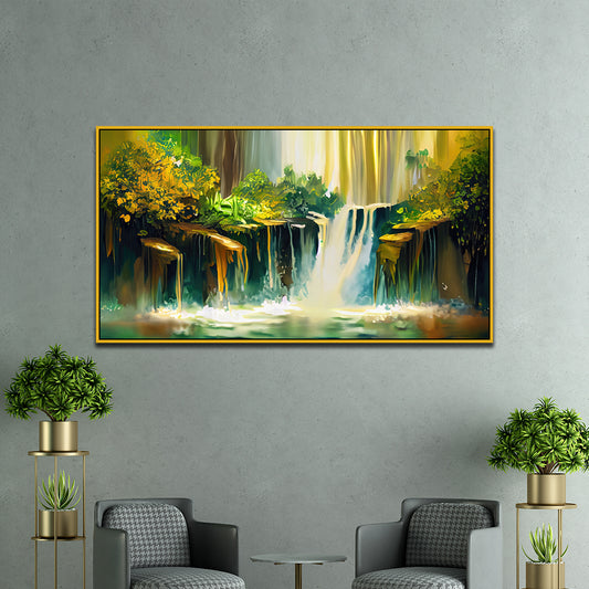 Vibrant Waterfall Landscape Vastu Canvas Wall Painting