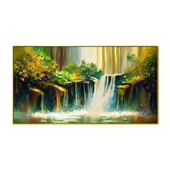 Vibrant Waterfall Landscape Vastu Canvas Wall Painting