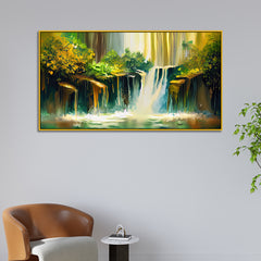 Vibrant Waterfall Landscape Vastu Canvas Wall Painting