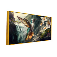 Humming Bird Flying Next to Beautiful Flower in Tropical Forest Wall Painting