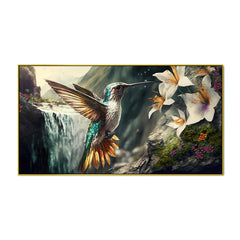 Humming Bird Flying Next to Beautiful Flower in Tropical Forest Wall Painting