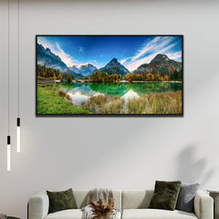 Beautiful Nature Calm Lake Reflection Canvas Wall Painting with Floating Frame