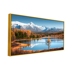 Snow Covered Peaceful Nature Mountain Lake Abstract Canvas Wall Painting