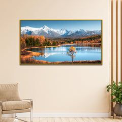 Snow Covered Peaceful Nature Mountain Lake Abstract Canvas Wall Painting