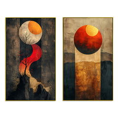 Golden Red Abstract Theme Canvas Wall Painting Two Pieces