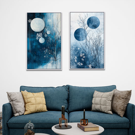 Vibrant Abstract Blue Modern Canvas Wall Painting Two Pieces