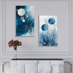 Vibrant Abstract Blue Modern Canvas Wall Painting Two Pieces