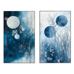 Vibrant Abstract Blue Modern Canvas Wall Painting Two Pieces