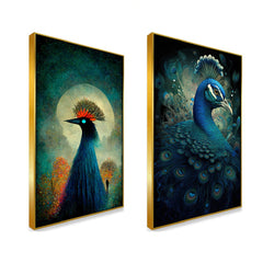 Elegant Peacock Abstract Vaastu Canvas Painting for Home Décor Two Pieces