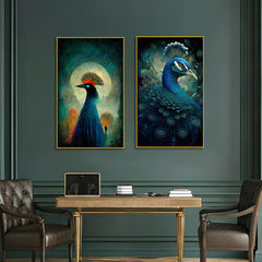 Elegant Peacock Abstract Vaastu Canvas Painting for Home Décor Two Pieces