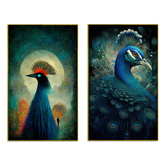 Elegant Peacock Abstract Vaastu Canvas Painting for Home Décor Two Pieces