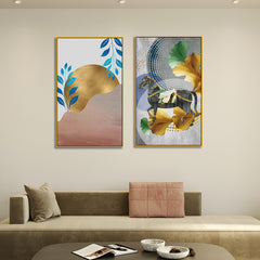 Mystery Golden Horse Modern Art Digital Print Canvas Wall Painting Two Pieces