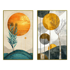 Abstract Golden Modern Canvas Wall Painting Two Pieces