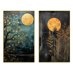 Abstract Golden Floral Tree Canvas Wall Decorative Painting Two Pieces