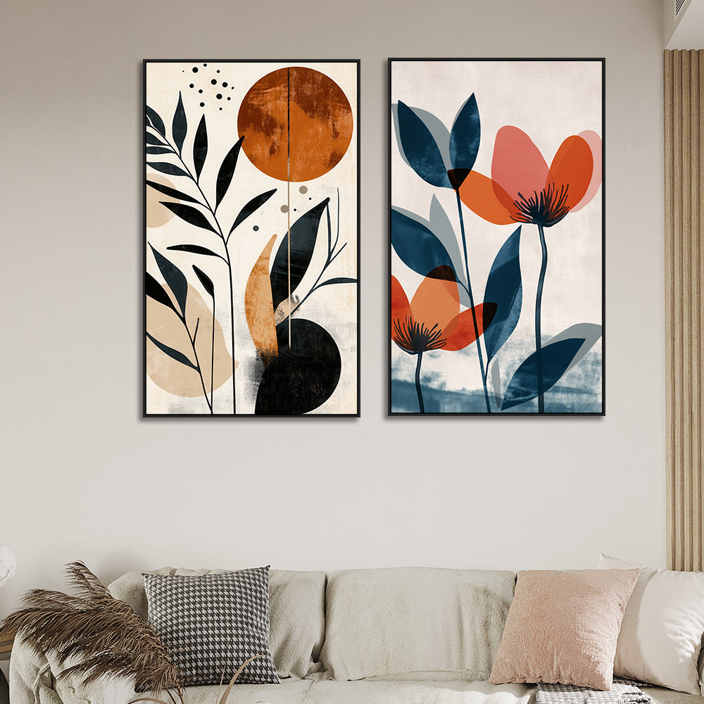 Boho Inspired Abstract Floral Wall Decorative Canvas Painting Two Pieces