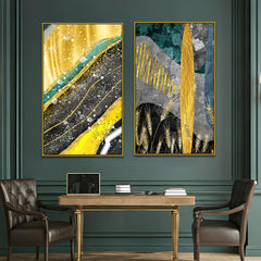 Modern Abstract Golden Dried Botanical Wheat Grass Boho Canvas Painting Two Pieces