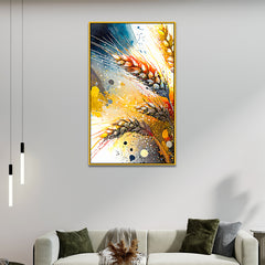 Wheat Stalks with Golden Tones Floating Frame Canvas Wall Painting