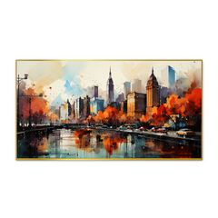 Canvas Painting of a City Street with Bridge and River