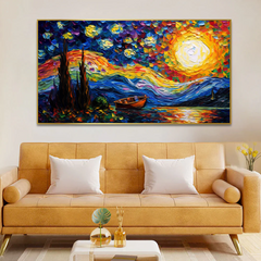 Abstract Multicolor Starry Sky with Sun Shining Canvas Wall Painting