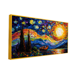 Abstract Multicolor Starry Sky with Sun Shining Canvas Wall Painting