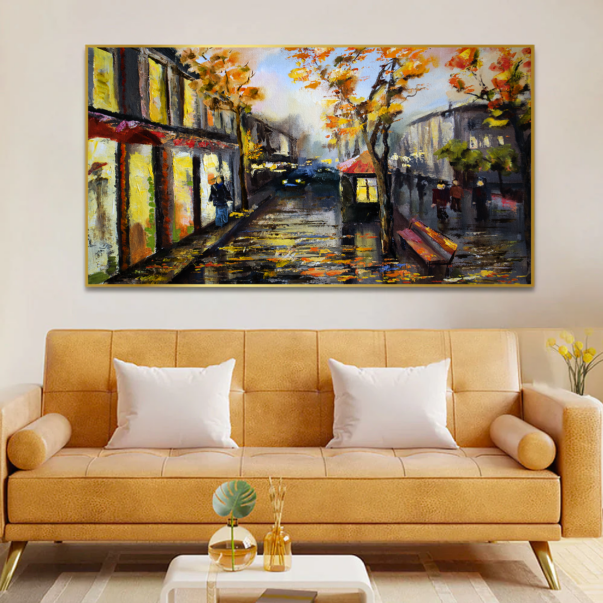 City in Yellow Shade Modern Cityscape Canvas Wall Painting