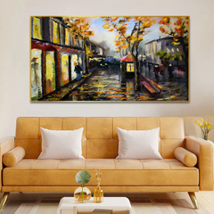 City in Yellow Shade Modern Cityscape Canvas Wall Painting