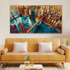 Modern Cityscape Abstract Canvas Painting of Golden Gate Bridge