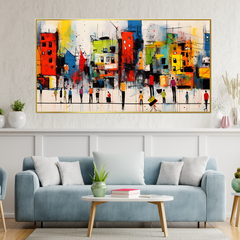 Figurative Community People Movement Concept in the City Canvas Wall Painting