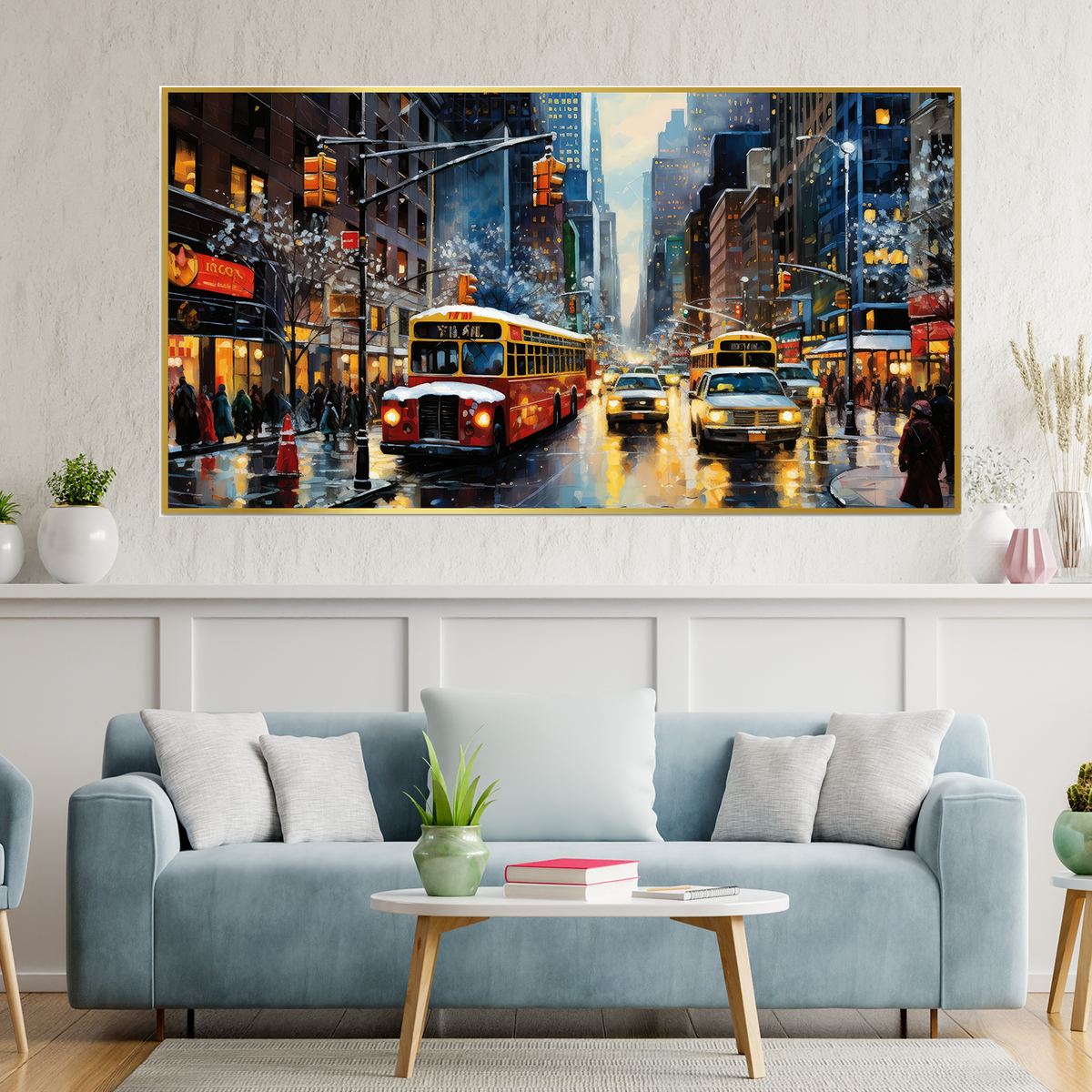 Panoramic City Lights View Canvas Wall Painting with Floating Frame