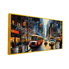 Panoramic City Lights View Canvas Wall Painting with Floating Frame