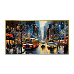 Panoramic City Lights View Canvas Wall Painting with Floating Frame