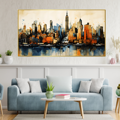 Skyscraper Cityscape Canvas Wall Painting With Floating Frame