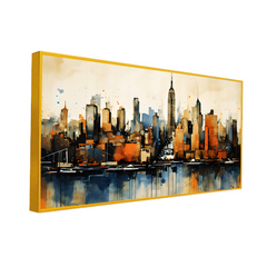 Skyscraper Cityscape Canvas Wall Painting With Floating Frame