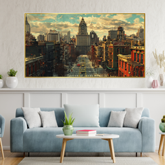 Cityscape Serenity Canvas Wall Painting with Floating Frame