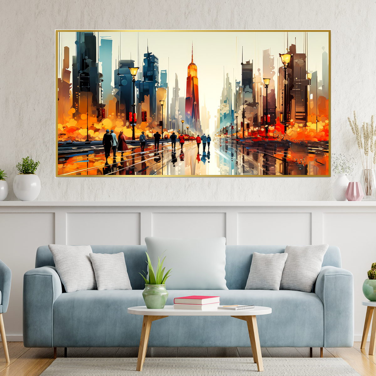 Beautiful Canvas Wall Painting with Skyscrapers Reflection in Water