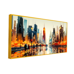 Beautiful Canvas Wall Painting with Skyscrapers Reflection in Water