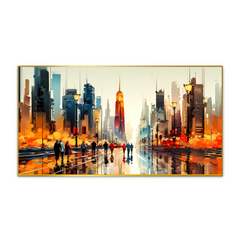 Beautiful Canvas Wall Painting with Skyscrapers Reflection in Water