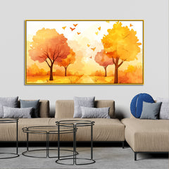 Beautiful Autumn Landscape Canvas Painting with Yellow Trees