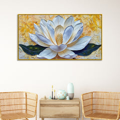 3d Abstract Elegant Golden & White Flower Floating Framed Wall Painting