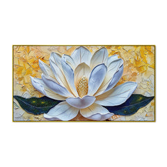 3d Abstract Elegant Golden & White Flower Floating Framed Wall Painting