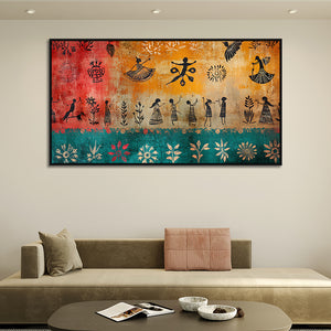Charming Traditional Indian Folk Art Warli Canvas Wall Painting