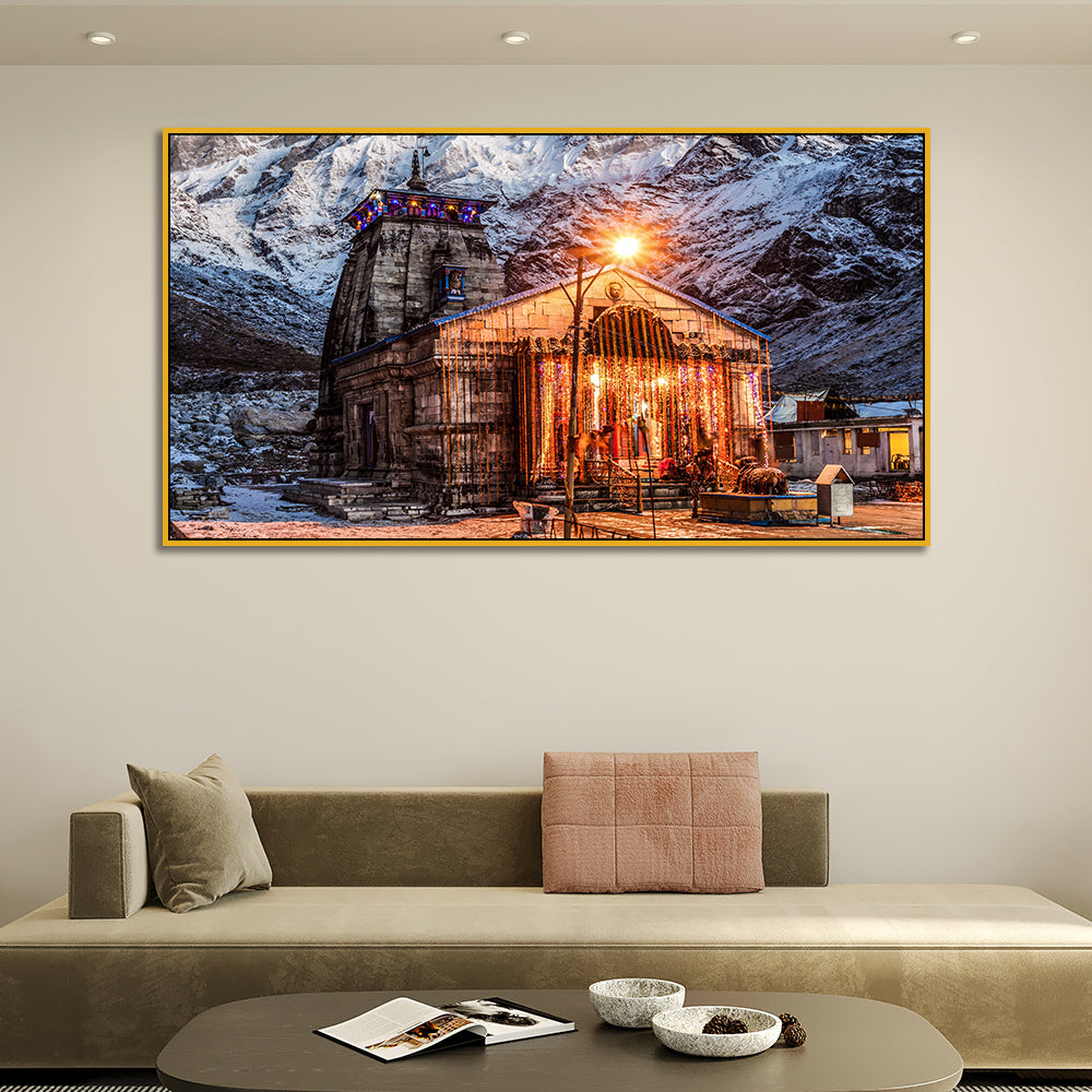 Baba Kedarnath Temple Canvas Wall Painting with Floating Frame