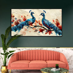 Peacock Pair Vastu Canvas Wall Painting for Home and Office Décor