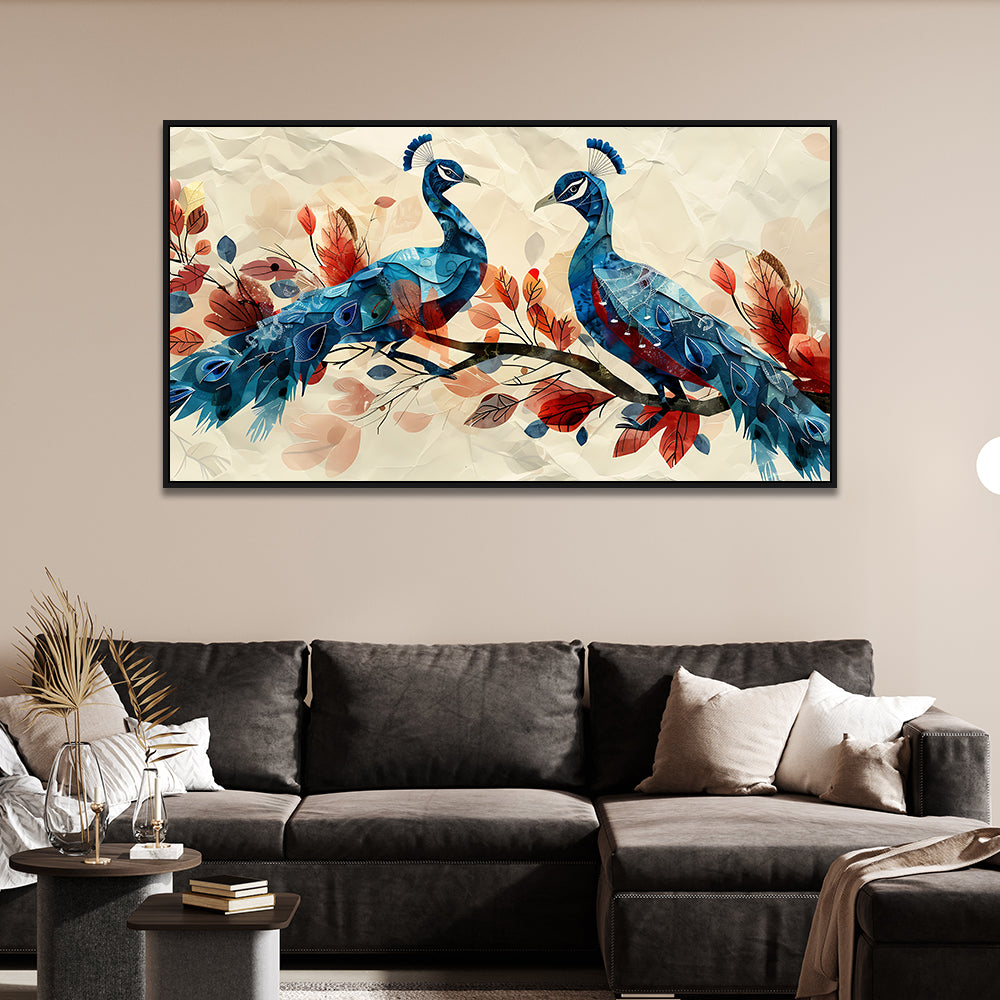 Peacock Pair Vastu Canvas Wall Painting for Home and Office Décor