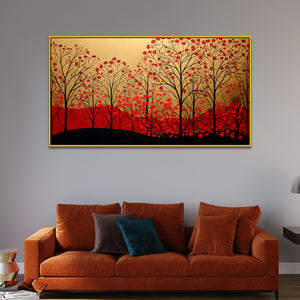 Gold and Red Tree Nature Canvas Wall Painting with Floating Frame