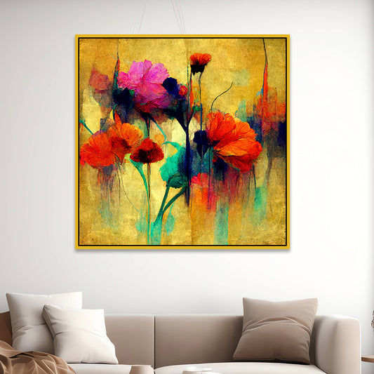 Elegant Abstract Botanical Square Floral Canvas Wall Painting