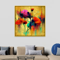 Elegant Abstract Botanical Square Floral Canvas Wall Painting