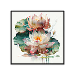 Vibrant Lotus Flower Canvas Floating Framed Wall Painting